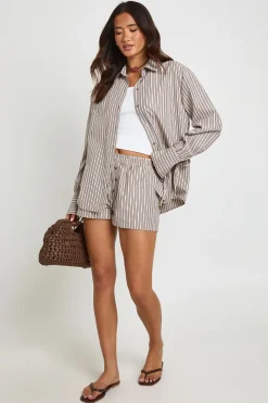 Ensemble Chemise Et Short Coordonné À Rayures Froissées Avec Poignets À Nouer