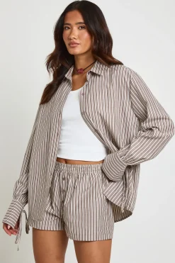 Ensemble Chemise Et Short Coordonné À Rayures Froissées Avec Poignets À Nouer