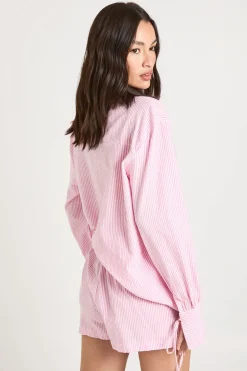 Ensemble Chemise Et Short Coordonné À Rayures Froissées Avec Poignets À Nouer