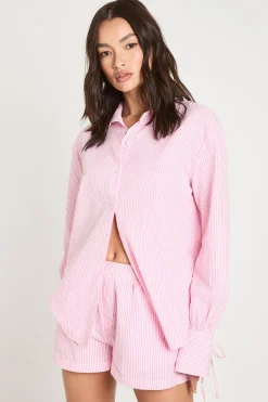 Ensemble Chemise Et Short Coordonné À Rayures Froissées Avec Poignets À Nouer
