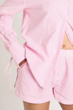 Ensemble Chemise Et Short Coordonné À Rayures Froissées Avec Poignets À Nouer