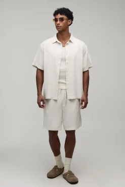 boohooMAN Ensemble Chemise Et Short Coupe Regular Imprimé Effet Lin<Homme Ensembles
