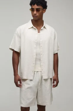 boohooMAN Ensemble Chemise Et Short Coupe Regular Imprimé Effet Lin<Homme Ensembles