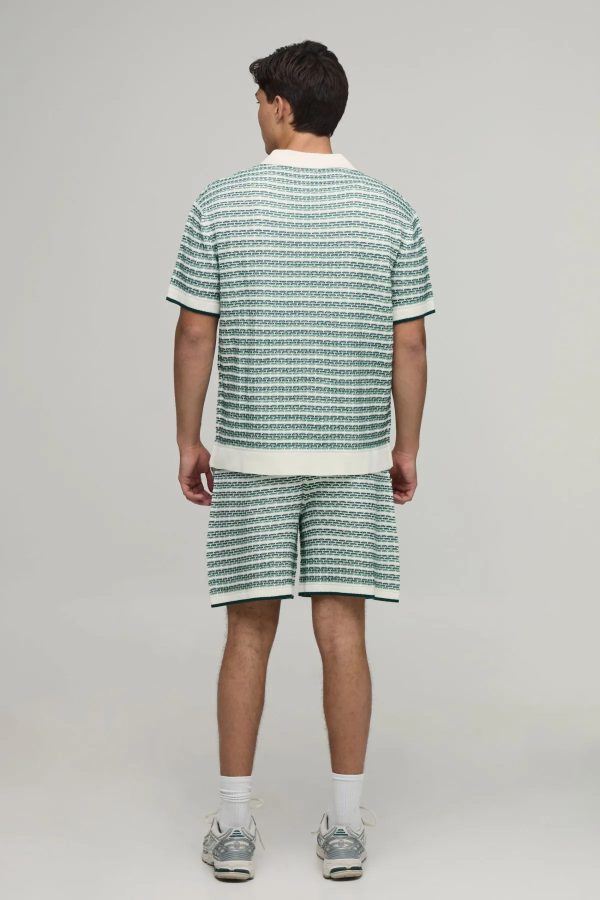 boohooMAN Ensemble Chemise Et Short Décontracté En Maille Ajourée À Rayures<Homme Maille|Mailles