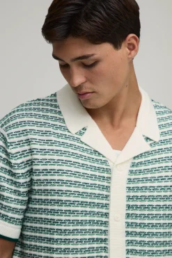 boohooMAN Ensemble Chemise Et Short Décontracté En Maille Ajourée À Rayures<Homme Maille|Mailles