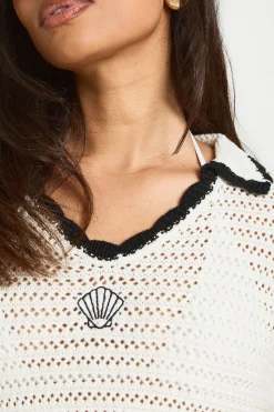 Ensemble Chemise Et Short En Crochet Avec Coquillage Brodé