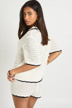 Ensemble Chemise Et Short En Crochet Avec Coquillage Brodé