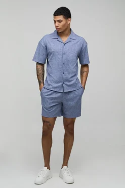 Ensemble Chemise Et Short En Jersey Côtelé Chiné Coupe Regular