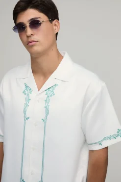 Ensemble Chemise Et Short En Satin À Manches Courtes Oversize Avec Imprimé Floral Bordure