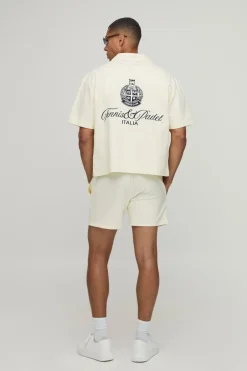 boohooMAN Ensemble Chemise Et Short Oversize Tennis Brodé<Homme Ensembles