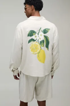 Ensemble Chemise Et Short Oversize En Mélange De Lin Imprimé Dos Citron