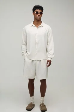 Ensemble Chemise Et Short Oversize En Mélange De Lin Imprimé Dos Citron