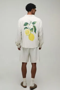 Ensemble Chemise Et Short Oversize En Mélange De Lin Imprimé Dos Citron