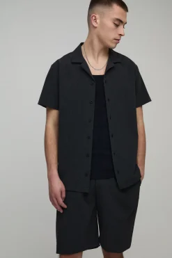 Ensemble chemise et short à rayures en seersucker coupe régulière