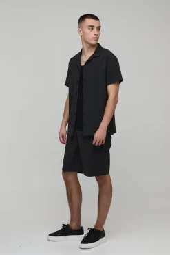 Ensemble chemise et short à rayures en seersucker coupe régulière