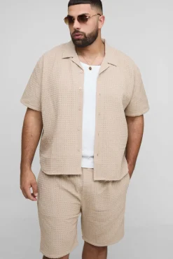 boohooMAN Ensemble chemise et short Revere Jumbo Gaufre surdimensionné Plus<Homme Ensembles|Tout Afficher