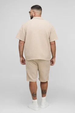 boohooMAN Ensemble chemise et short Revere Jumbo Gaufre surdimensionné Plus<Homme Ensembles|Tout Afficher