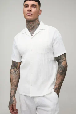 Ensemble Chemise Grande Taille À Manches Courtes Coupe Regular Avec Plis Irréguliers Et Pantalon Coupe Décontractée