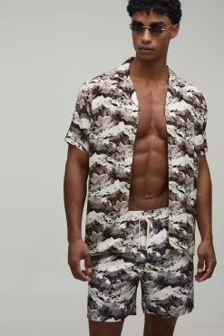 Ensemble Chemise Imprimée Et Short De Bain Monochrome
