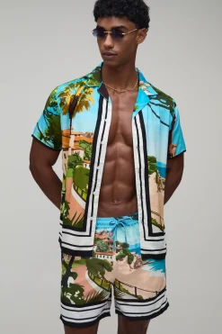 Ensemble Chemise Imprimée Paysage De Palmiers & Short De Bain