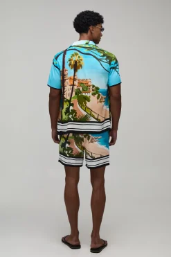Ensemble Chemise Imprimée Paysage De Palmiers & Short De Bain