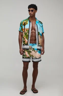 Ensemble Chemise Imprimée Paysage De Palmiers & Short De Bain