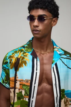 Ensemble Chemise Imprimée Paysage De Palmiers & Short De Bain