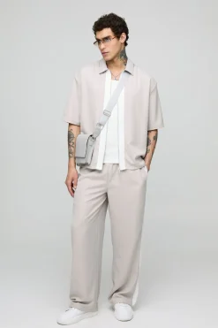 Ensemble chemise manches courtes en twill doux surdimensionné & pantalon à jambes larges