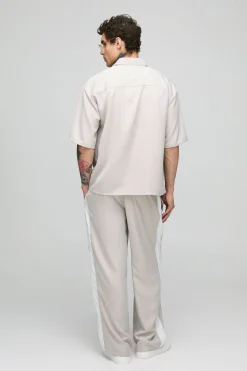 Ensemble chemise manches courtes en twill doux surdimensionné & pantalon à jambes larges
