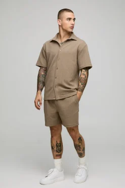 boohooMAN Ensemble chemise à manches courtes en jersey à chevrons régulier et short<Homme Ensembles|Tout Afficher