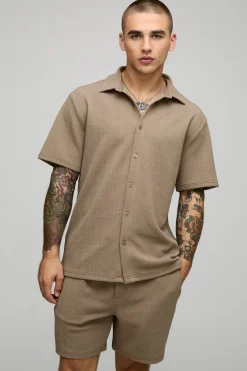 boohooMAN Ensemble chemise à manches courtes en jersey à chevrons régulier et short<Homme Ensembles|Tout Afficher