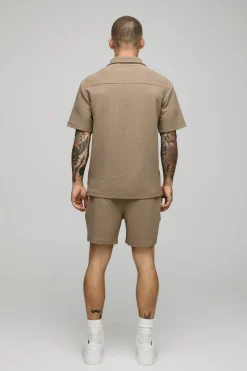boohooMAN Ensemble chemise à manches courtes en jersey à chevrons régulier et short<Homme Ensembles|Tout Afficher