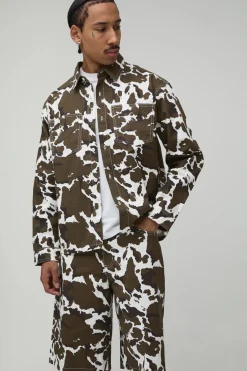 boohooMAN Ensemble Chemise Manches Longues et Short Imprimé Vache Oversize<Homme Ensembles