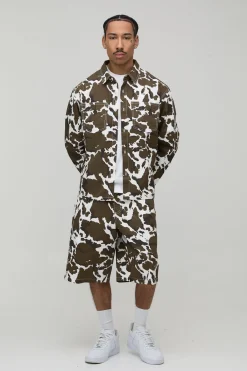 boohooMAN Ensemble Chemise Manches Longues et Short Imprimé Vache Oversize<Homme Ensembles