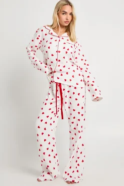 Ensemble Chemise à Manches Longues et Pantalon en Mousseline Imprimé Cœurs