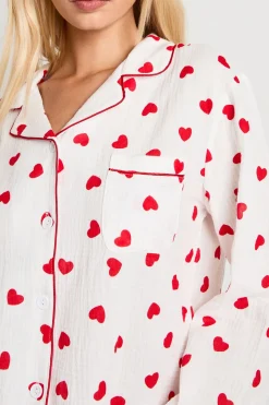 Ensemble Chemise à Manches Longues et Pantalon en Mousseline Imprimé Cœurs