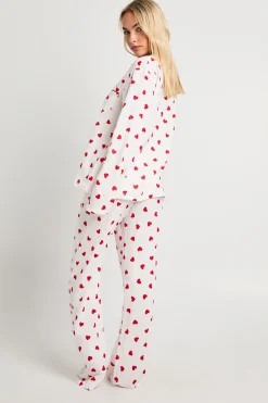 Ensemble Chemise à Manches Longues et Pantalon en Mousseline Imprimé Cœurs