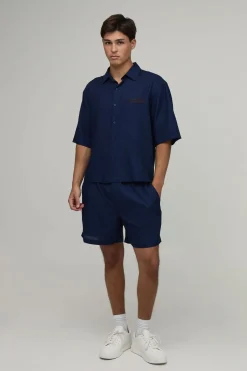 Ensemble Chemise Oversize Ample Et Short Baggy En Lin Brodé French Riviera