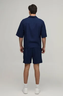 Ensemble Chemise Oversize Ample Et Short Baggy En Lin Brodé French Riviera
