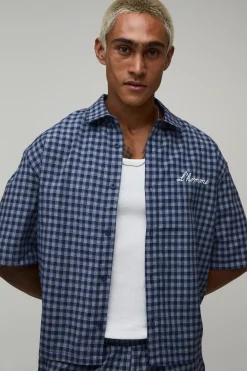 Ensemble Chemise Oversize Ample Et Short À Micro Carreaux Brodés