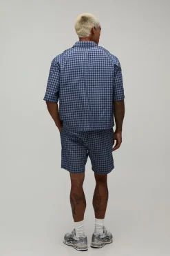 Ensemble Chemise Oversize Ample Et Short À Micro Carreaux Brodés