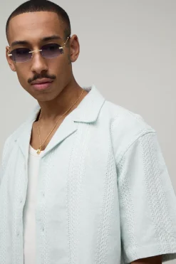 boohooMAN Ensemble Chemise Oversize Ample À Rayures Tissées Brodées Et Short Décontracté<Homme Ensembles|Tout Afficher