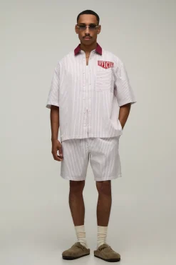 Ensemble Chemise Oversize Ample À Rayures Col Contrasté Et Short