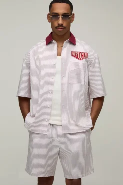 Ensemble Chemise Oversize Ample À Rayures Col Contrasté Et Short
