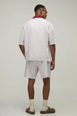 Ensemble Chemise Oversize Ample À Rayures Col Contrasté Et Short