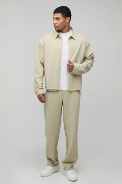 Ensemble Chemise Oversize Ample Et Pantalon Décontracté En Jersey Chevron