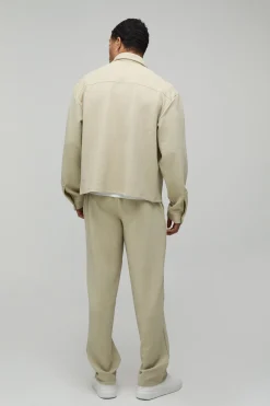Ensemble Chemise Oversize Ample Et Pantalon Décontracté En Jersey Chevron