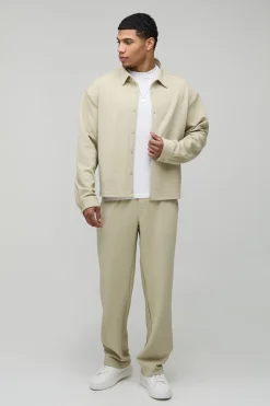 Ensemble Chemise Oversize Ample Et Pantalon Décontracté En Jersey Chevron