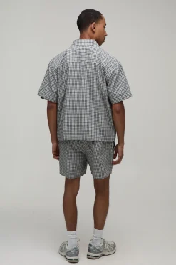 boohooMAN Ensemble Chemise Oversize Brodée Et Short À Micro Carreaux<Homme Ensembles