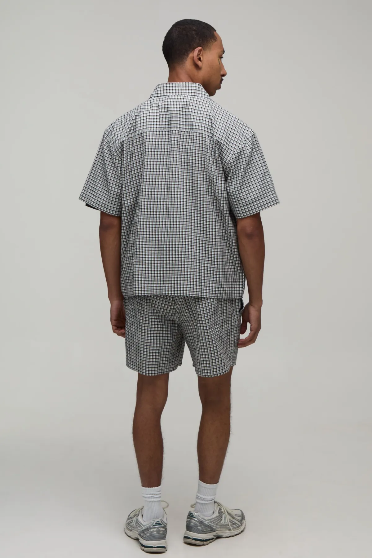 boohooMAN Ensemble Chemise Oversize Brodée Et Short À Micro Carreaux<Homme Ensembles